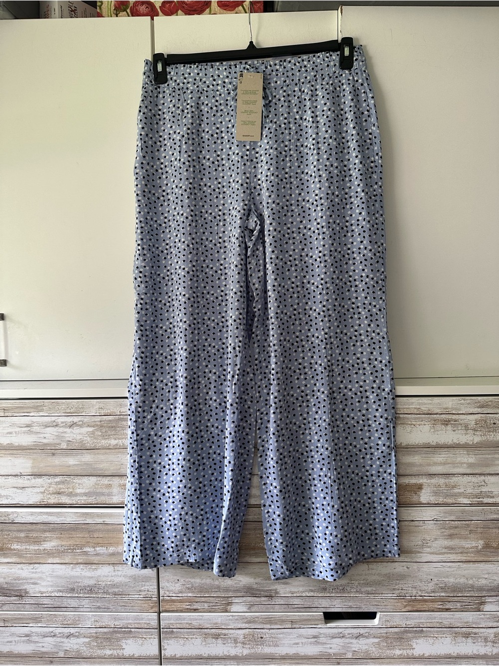 🩵 Damart NWT Blue Polka Dot Wide Leg Pants ECOVERO Pull-On Size M